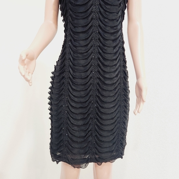 Nwt Little Black Dress with Sequins, Ruffles & Ruching Bodycon Size: 16 - Picture 3 of 10